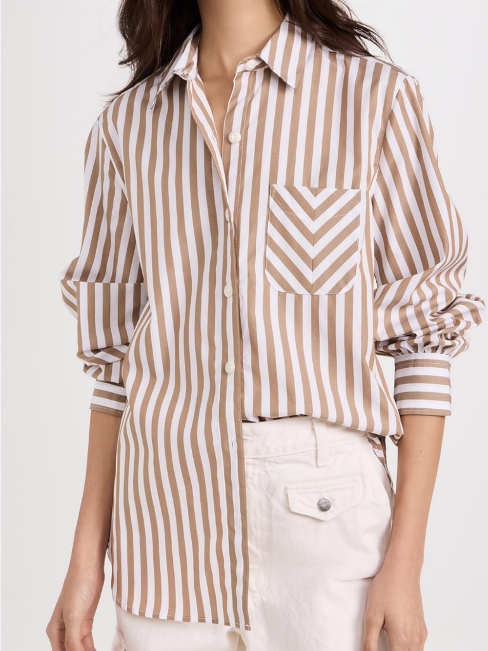 Rag & Bone Tan & White Striped Maxine Cotton Poplin Button-Down Shirt - Medium